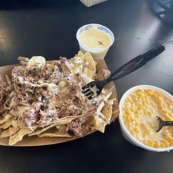 B-Daddy's BBQ - Brisket nachos and cream corn - Barbeque Near Me - Helotes, Texas