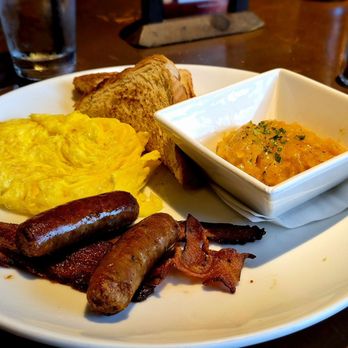 City Works - Classic Breakfast, scrambled eggs, potatoes n 2 sausage, 2 thick sliced bacon. - Sports Bars Near Me - Schaumburg, Illinois City Works - Classic Breakfast, scrambled eggs, potatoes n 2 sausage, 2 thick sliced bacon. - Sports Bars Near Me - Schaumburg, Illinois
