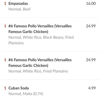 Versailles - Increased prices when ordered thru the App. - Cuban Near Me - Encino, California Versailles - Increased prices when ordered thru the App. - Cuban Near Me - Encino, California