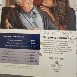 Paradise Valley Senior Living - This is an old brochure of cost