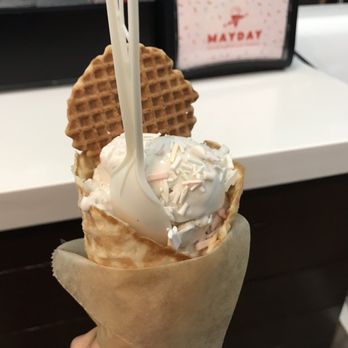 Mayday Ice Cream - Toasted Coconut (Dairy Free) with complimentary sprinkles and wafer. - Ice Cream & Frozen Yogurt Near Me - Jacksonville, Florida Mayday Ice Cream - Toasted Coconut (Dairy Free) with complimentary sprinkles and wafer. - Ice Cream & Frozen Yogurt Near Me - Jacksonville, Florida