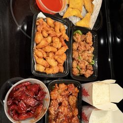 $53 total worth of food: crab Rangoons, boneless bbq spareribs, sesame chicken, black pepper chicken, sweet & sour chicken