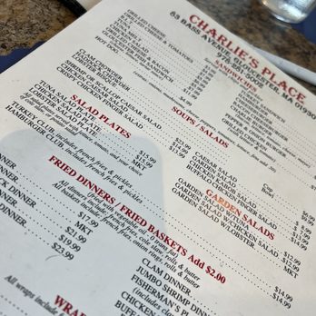Charlie's Place - Menu - Seafood Near Me - Gloucester, Massachusetts