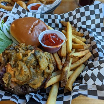 Abbey Road Tavern & Grill - Pimento Cheese Burger and Fries - Bars Near Me - Apex, North Carolina