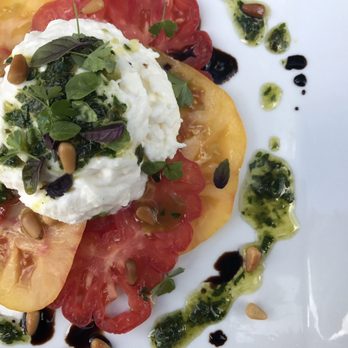 The 2nd Fork - Appetizers anyone? Heirloom tomato, pesto, Burrata cheese and herbs to top! Yum! - Caterers Near Me The 2nd Fork - Appetizers anyone? Heirloom tomato, pesto, Burrata cheese and herbs to top! Yum! - Caterers Near Me