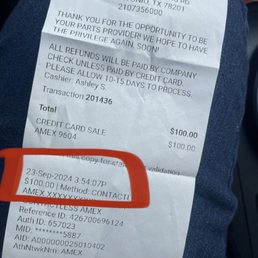 Paid 9/23. Returned 10/1 for continued service. ....just got it back 10/4 after a lot of grief. Paid 9/23. Returned 10/1 for continued service. ....just got it back 10/4 after a lot of grief.