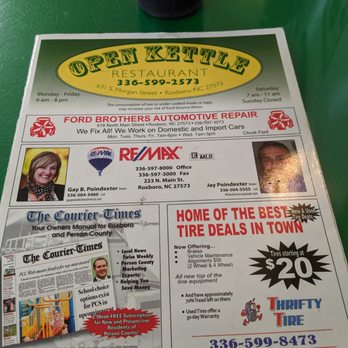 The Open Kettle - a menu for a restaurant - New American Near Me - Roxboro, North Carolina