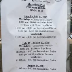Murchison Neighborhood Pool - 2015 summer schedule, opening June 8th