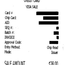Receipt for dirty wash & wax job.