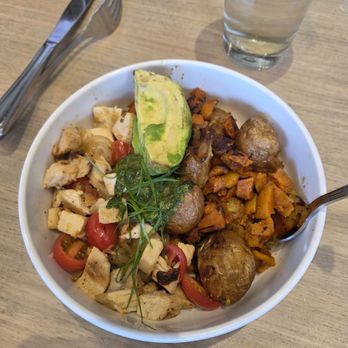Hash Kitchen - The Power Bowl no mushrooms, brown rice and quinoa (sub with smashed potatoes) - Breakfast & Brunch Near Me - Chandler, Arizona