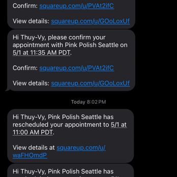 Pink Polish - Screenshot of rescheduled appointment - Nail Salons Near Me - Seattle, Washington Pink Polish - Screenshot of rescheduled appointment - Nail Salons Near Me - Seattle, Washington