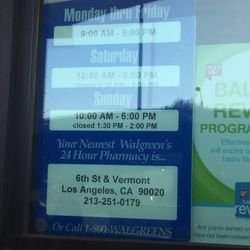 Walgreens Pharmacy - Hours