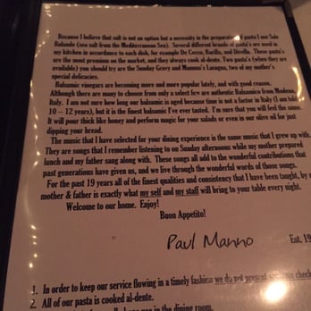 Paul Manno's Cafe - Part two with "rules"....side note...I'm breaking the cell phone one as I post this and I'm solo so it all works out lol - Italian Near Me - Chesterfield, Missouri Paul Manno's Cafe - Part two with "rules"....side note...I'm breaking the cell phone one as I post this and I'm solo so it all works out lol - Italian Near Me - Chesterfield, Missouri