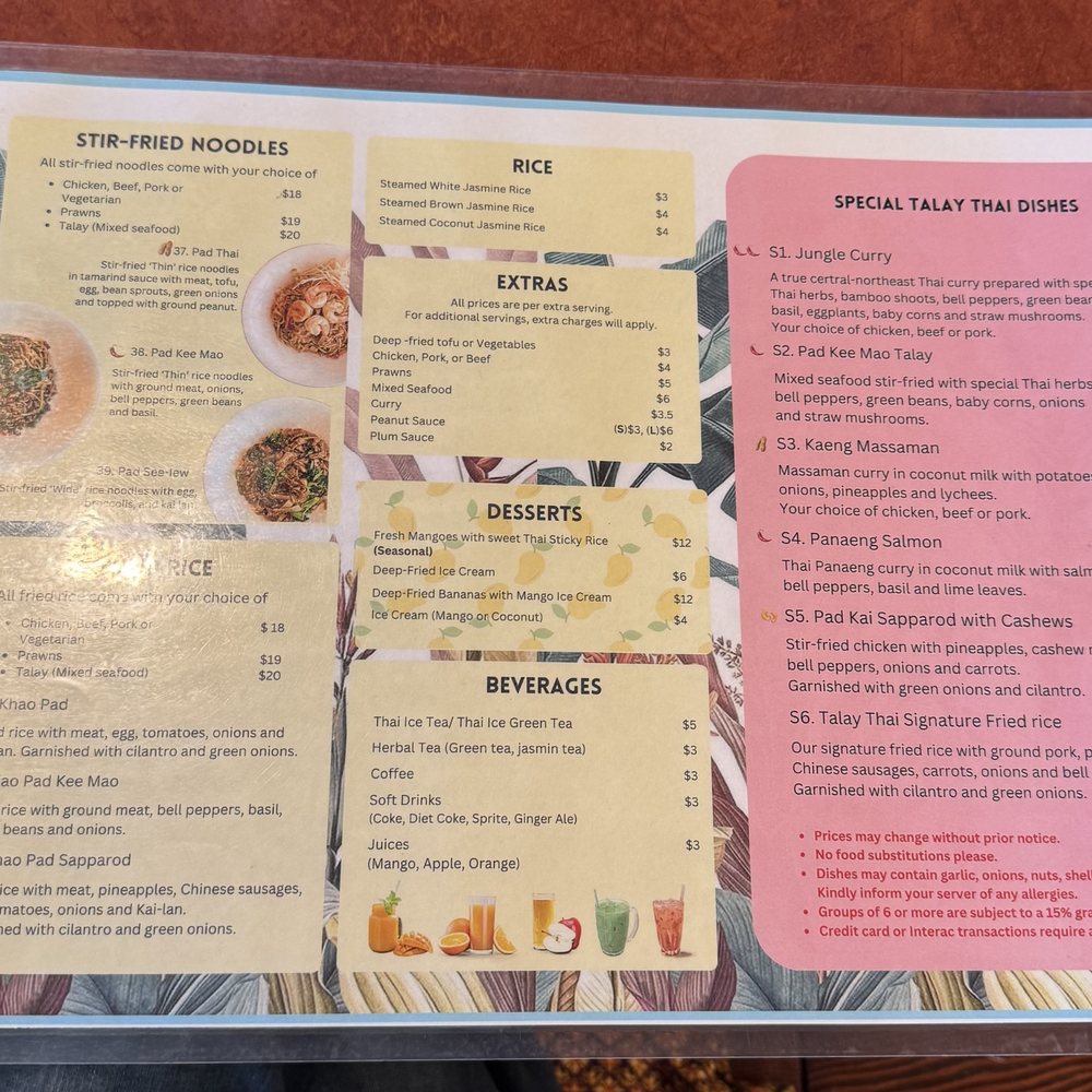 Talay Thai Restaurant - menu - Thai Near Me - Vancouver, British Columbia