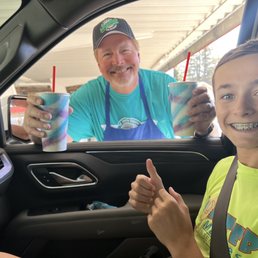 Getting root beers from Mr. Rudy himself.    Wisconsin proud.