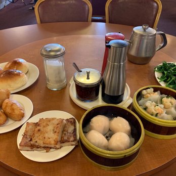 Harbor City Restaurant - Left to right: baked bbq pork buns, footballs (pork filling), turnip cake, shrimp dumplings, shrimp and chive dumplings, pea vine - Barbeque Near Me - Seattle, Washington Harbor City Restaurant - Left to right: baked bbq pork buns, footballs (pork filling), turnip cake, shrimp dumplings, shrimp and chive dumplings, pea vine - Barbeque Near Me - Seattle, Washington