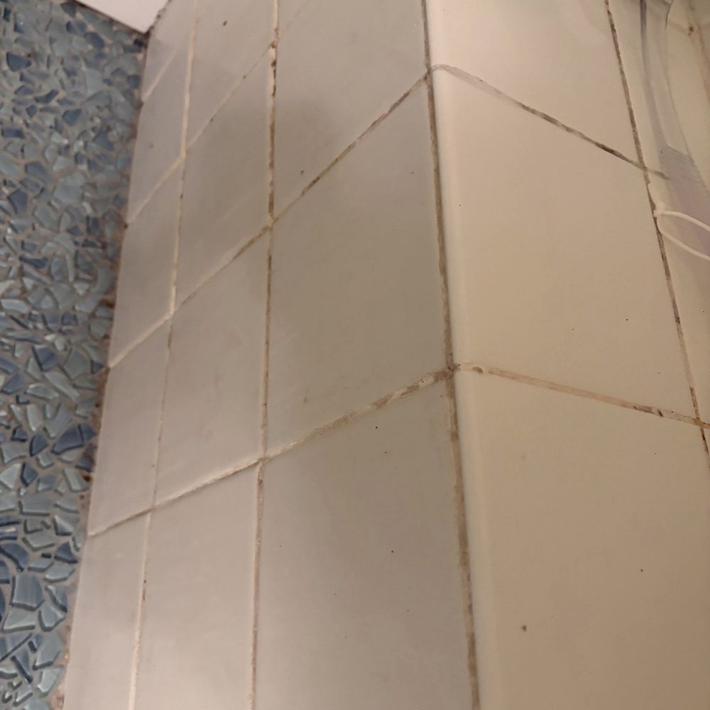 Regrout Systems - before with mildew stain - Grout Services Near Me - Long Beach, California Regrout Systems - before with mildew stain - Grout Services Near Me - Long Beach, California