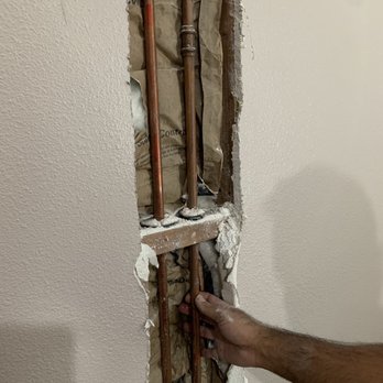 Top Service Plumbing - The shark bite where they cut and clamped the pipe and the finger punch is the new pin hole! - Plumbing Near Me - Temecula, California
