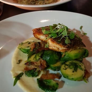 Time - Salmon with a beautiful crisp skin, Brussels sprouts & bacon with a rutabaga puree. - New American Near Me - Philadelphia, Pennsylvania