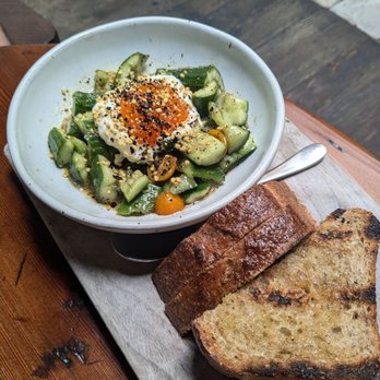 Manuela - Burrata, Persian Cucumber, Cherry Tomatoes, Smoked Trout Roe, Urfa Vinaigrette, Polenta Toast - New American Near Me - Los Angeles, California Manuela - Burrata, Persian Cucumber, Cherry Tomatoes, Smoked Trout Roe, Urfa Vinaigrette, Polenta Toast - New American Near Me - Los Angeles, California