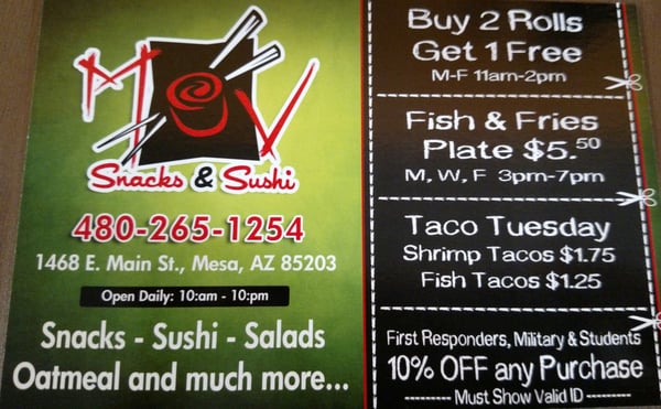 Menu photo 5 MV Snacks & Sushi Mesa, AZ Menu photo 5 MV Snacks & Sushi Mesa, AZ