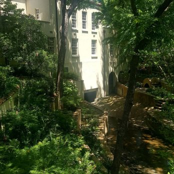 Highland Park Library - Side of building, creek underneath - Libraries Near Me - Highland Park, Texas