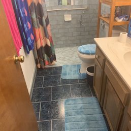 My new handicap friendly bathroom. David did such meticulous work with the new shower and tile.