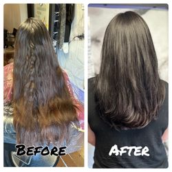 Sustainable Styles With Sami - Before and after.  SO much weight gone without sacrificing appearance.  Feels like I lost 5lbs on my head!