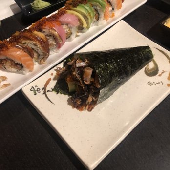 Sen Dai Sushi - Dragon roll and salmon skin hand roll - Japanese Near Me - Milpitas, California Sen Dai Sushi - Dragon roll and salmon skin hand roll - Japanese Near Me - Milpitas, California