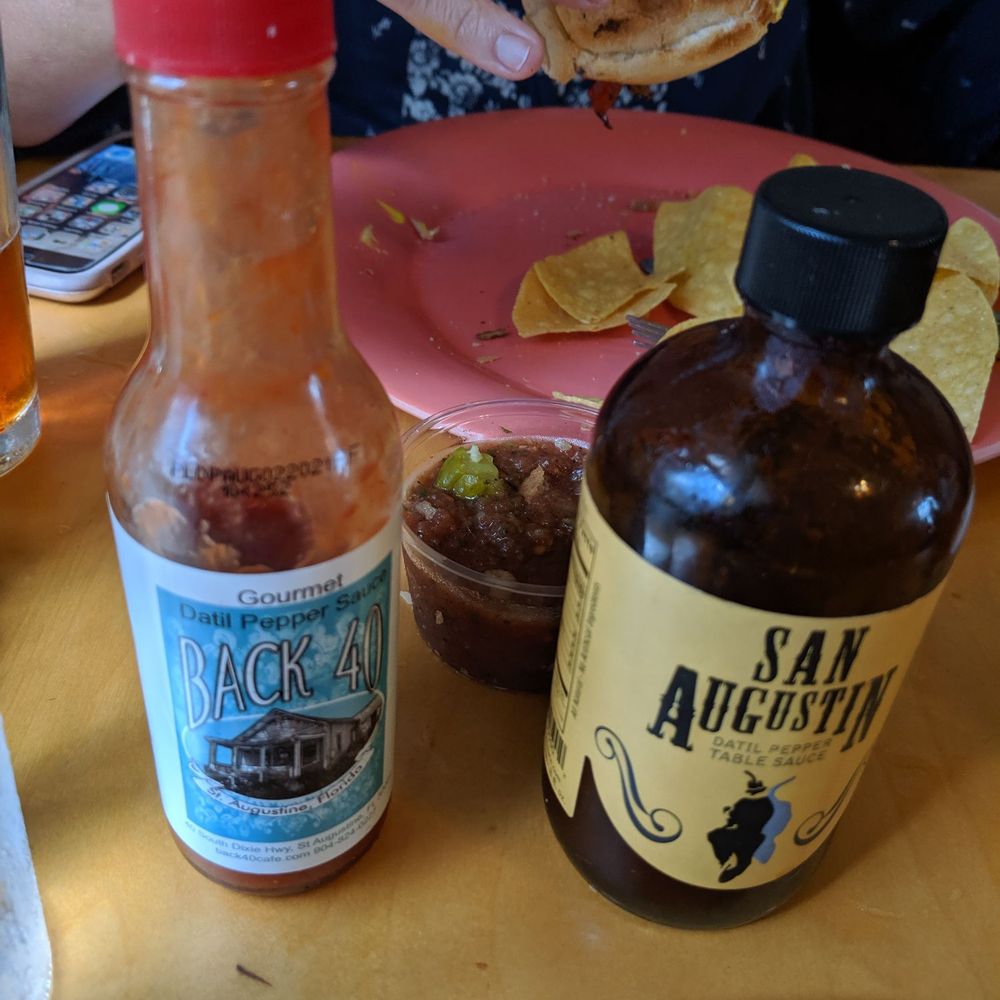 Back 40 Urban Cafe - Local datil pepper hot sauces, very good! - Caribbean Near Me - St. Augustine, Florida