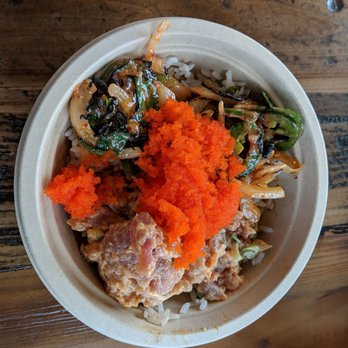 The Poké Company - White rice, spicy tuna, masago, Spicy Miso sauce, and The Company Sauce, with plenty of toppings. Good stuff! - Poke Near Me - Des Moines, Iowa The Poké Company - White rice, spicy tuna, masago, Spicy Miso sauce, and The Company Sauce, with plenty of toppings. Good stuff! - Poke Near Me - Des Moines, Iowa