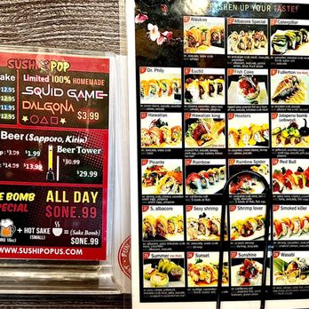 Sushi Pop - Sake & Beer Specials. Rolls Photo Menu - Japanese Near Me - Fullerton, California Sushi Pop - Sake & Beer Specials. Rolls Photo Menu - Japanese Near Me - Fullerton, California