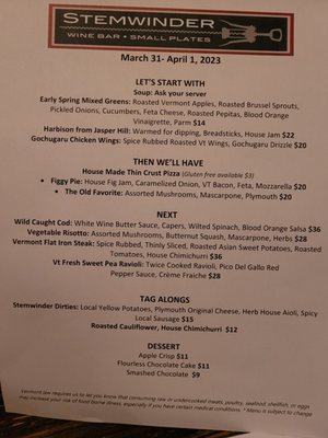 Menu photo 2 Stemwinder Ludlow, VT