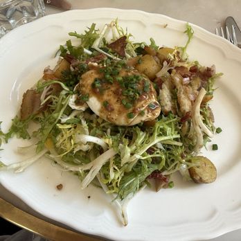 La Bonne Vache - Salade Lyonnaise ($18) - warm poached egg, bacon lardons, frisée, sherry bacon vinaigrette - French Near Me - Washington, DC, District of Columbia La Bonne Vache - Salade Lyonnaise ($18) - warm poached egg, bacon lardons, frisée, sherry bacon vinaigrette - French Near Me - Washington, DC, District of Columbia