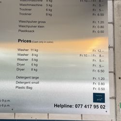Jet Wash - Price list - Bring minimum $15 Swiss francs coins preferably $1 denomination