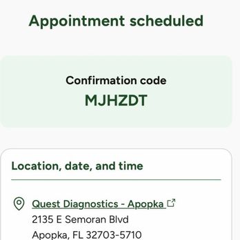 Quest Diagnostics - Quest appointment scheduled. - Laboratory Testing Near Me - Apopka, Florida