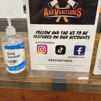 Axe Ventures LA - Always appreciate seeing hand sanitizer for use. - Axe Throwing Near Me - Los Angeles, California Axe Ventures LA - Always appreciate seeing hand sanitizer for use. - Axe Throwing Near Me - Los Angeles, California
