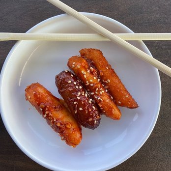Tipsy Chicken - Rice Cake and Sausage Skewers. So delicious! - Chicken Wings Near Me - Mesa, Arizona