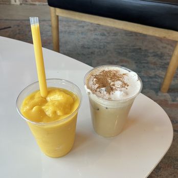 Mango Tree Coffee - Mango smoothie & pumpkin spice foam on a oat milk latte - Coffee & Tea Near Me - Englewood, Colorado