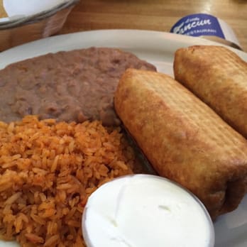 Little Cancun - Franklin - Sunday special. Ground beef chimichangas. The beans were so delicious and Mexican rice omg, ONO-Licious!!! - Mexican Near Me - Franklin, Wisconsin Little Cancun - Franklin - Sunday special. Ground beef chimichangas. The beans were so delicious and Mexican rice omg, ONO-Licious!!! - Mexican Near Me - Franklin, Wisconsin