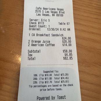 Cafe Americano Paris - What we paid - Breakfast & Brunch Near Me - Las Vegas, Nevada