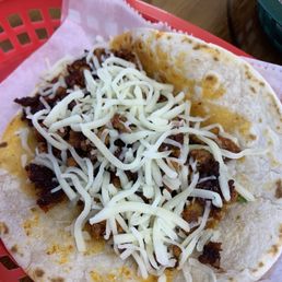 Chorizo Taco on flour shell cheese only Chorizo Taco on flour shell cheese only