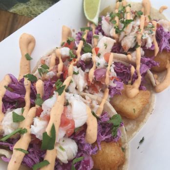 Deckhand Dave's Fish Tacos - Halibut tacos topped with slaw, chipotle crema and halibut ceviche. Delicious and beautiful presentation! - Food Trucks Near Me - Juneau, Alaska
