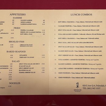 Shogun Sushi - Lunch menu - Sushi Bars Near Me - Palmdale, California