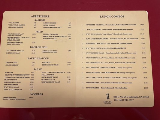 Menu photo 1 Shogun Sushi Palmdale, CA