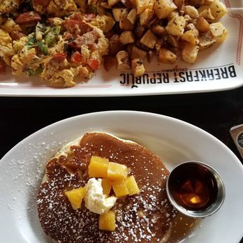 Breakfast Republic - Sausage scramble with pineapple pancakes - Breakfast & Brunch Near Me - San Diego, California Breakfast Republic - Sausage scramble with pineapple pancakes - Breakfast & Brunch Near Me - San Diego, California
