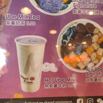 Meet Fresh - Price on menu for Hot Ube Milk listed at $5.50. - Desserts Near Me - Cerritos, California Meet Fresh - Price on menu for Hot Ube Milk listed at $5.50. - Desserts Near Me - Cerritos, California