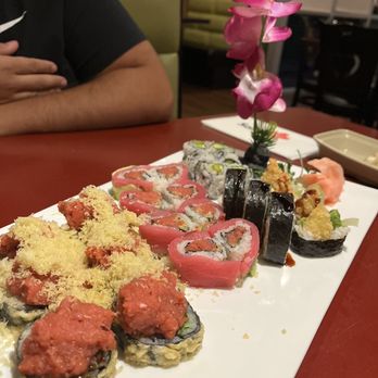 Sakura Japanese Restaurant - 4 different types of sushi. Sushi on the left had SO MUCH spicy tuna, tons on top. Maybe they wanted to get rid of it? - Japanese Near Me - Mchenry, Illinois