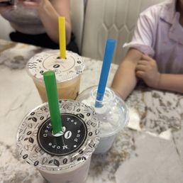 Lavender milk tea, papaya milk tea and bubble gum milk tea with boba Lavender milk tea, papaya milk tea and bubble gum milk tea with boba