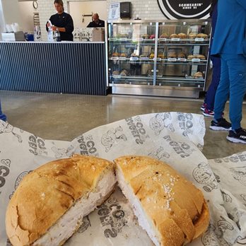 Bagels & Co - SALT BAGEL WITH BLUEBERRY SCHMEAR - Coffee & Tea Near Me - Davie, Florida
